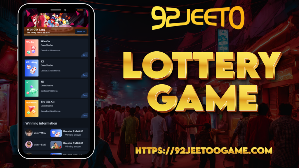 Colorful 92Jeeto Lottery banner featuring vibrant lottery balls and a gold-blue theme.